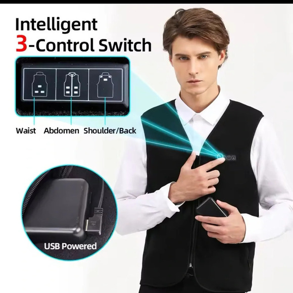 Heated Vest Smart Fleece USB Rechargeable Thermal Outdoor Hunting - Picture 3 of 11